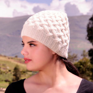 Knit Alpaca Hat With Shadow Cable Pattern in Natural
