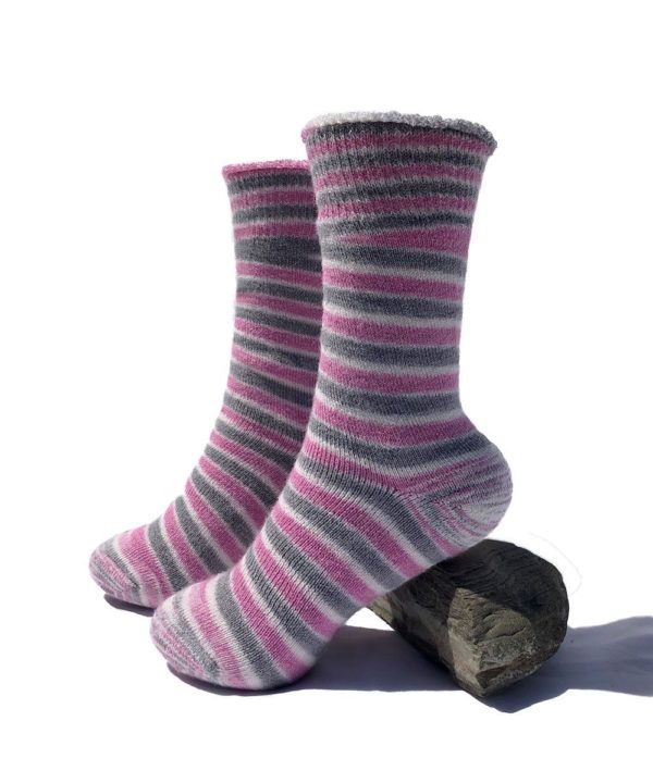 PL Reversible Striped Alpaca Socks in Pink