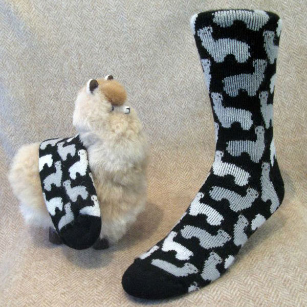 Black Alpaca Print Socks