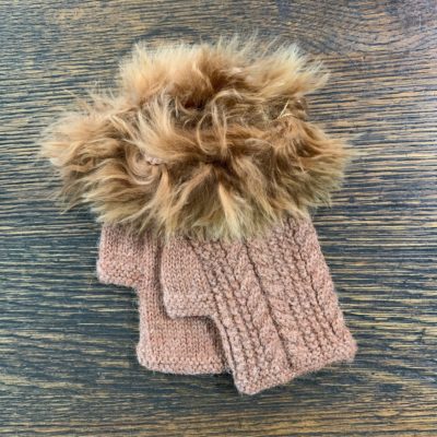 Knit Cable Fingerless Gloves With Superfine Suri Alpaca Fur Accent