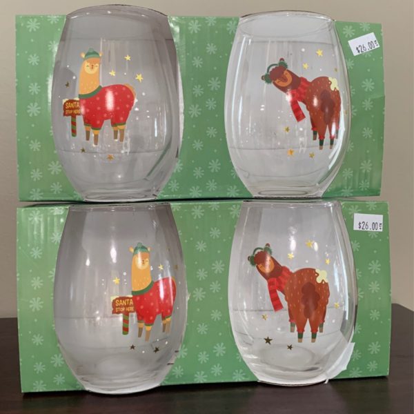 Alpaca Christmas Stemless Wine Glasses - Set of 2