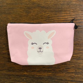 Pink and White Alpaca Makeup Bag