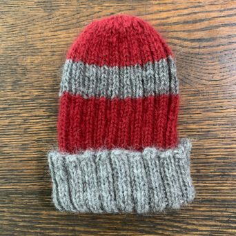 Kid's Grey and Red Knit Alpaca Hat