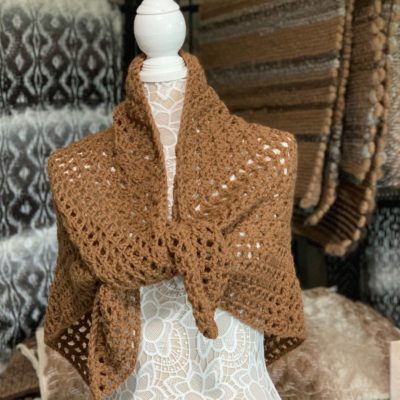 Dark Fawn Crocheted Shawl in 100% Alpaca