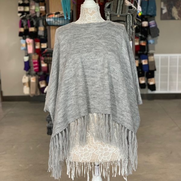 Light Grey Solid Knit Poncho With Sleeves in Alpaca Blend