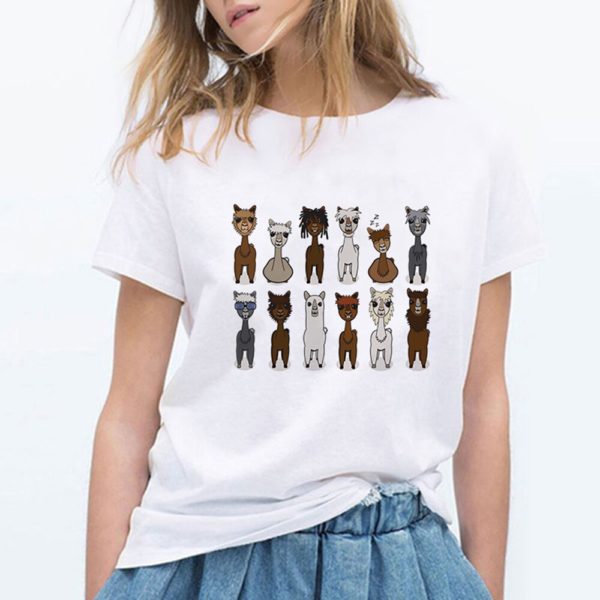 Alpaca Print T-Shirt W/ 12 Cartoon Alpacas