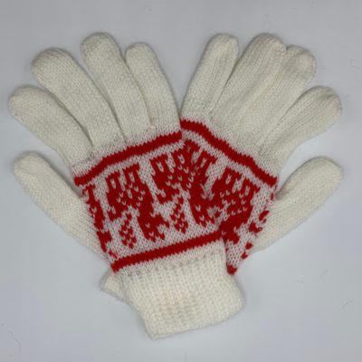 White and Red Peruvian Print Gloves