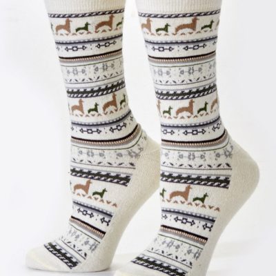 PL Alpaca Print Crew Sock in Ivory