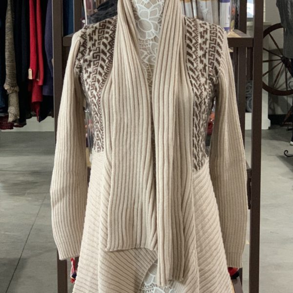 Long Alpaca Sweater in Beige W/ Brown Peruvian Print