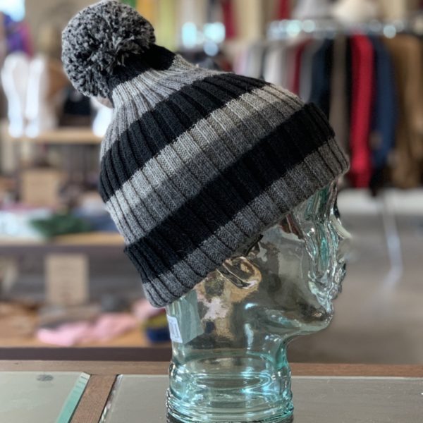 Black and Grey Hat With Pom