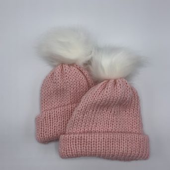 Children's Pink Baby Alpaca Hat With Pom