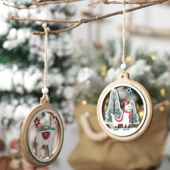 Wooden Alpaca Christmas Ornaments - Set of 2