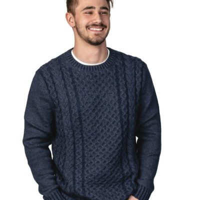 Men's Cable Neck Pullover in Blue