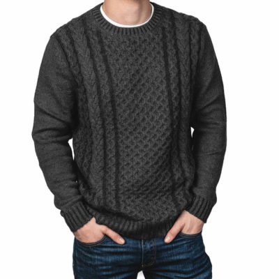 Men's Cable Neck Pullover in Charcoal