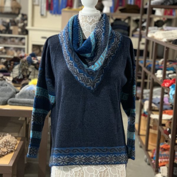 Turtle Neck Alpaca Sweater in Blue and Grey