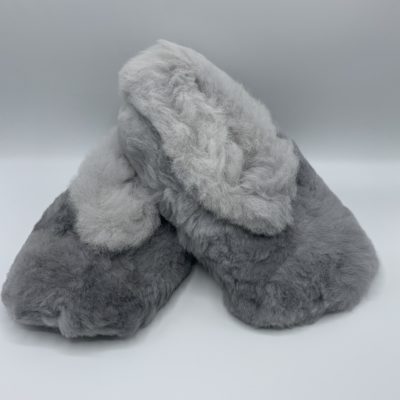 Grey Unisex Alpaca Fur Slippers in Large