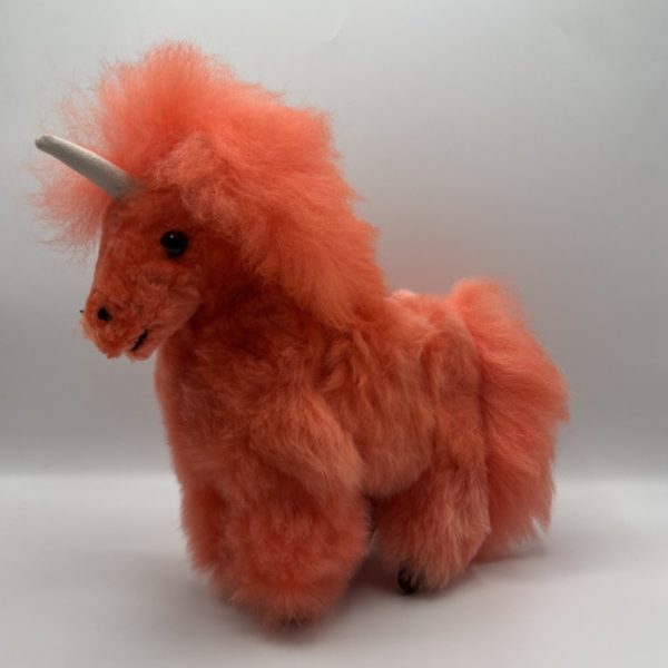 Orange Plush Unicorn Made From 100% Alpaca Fiber